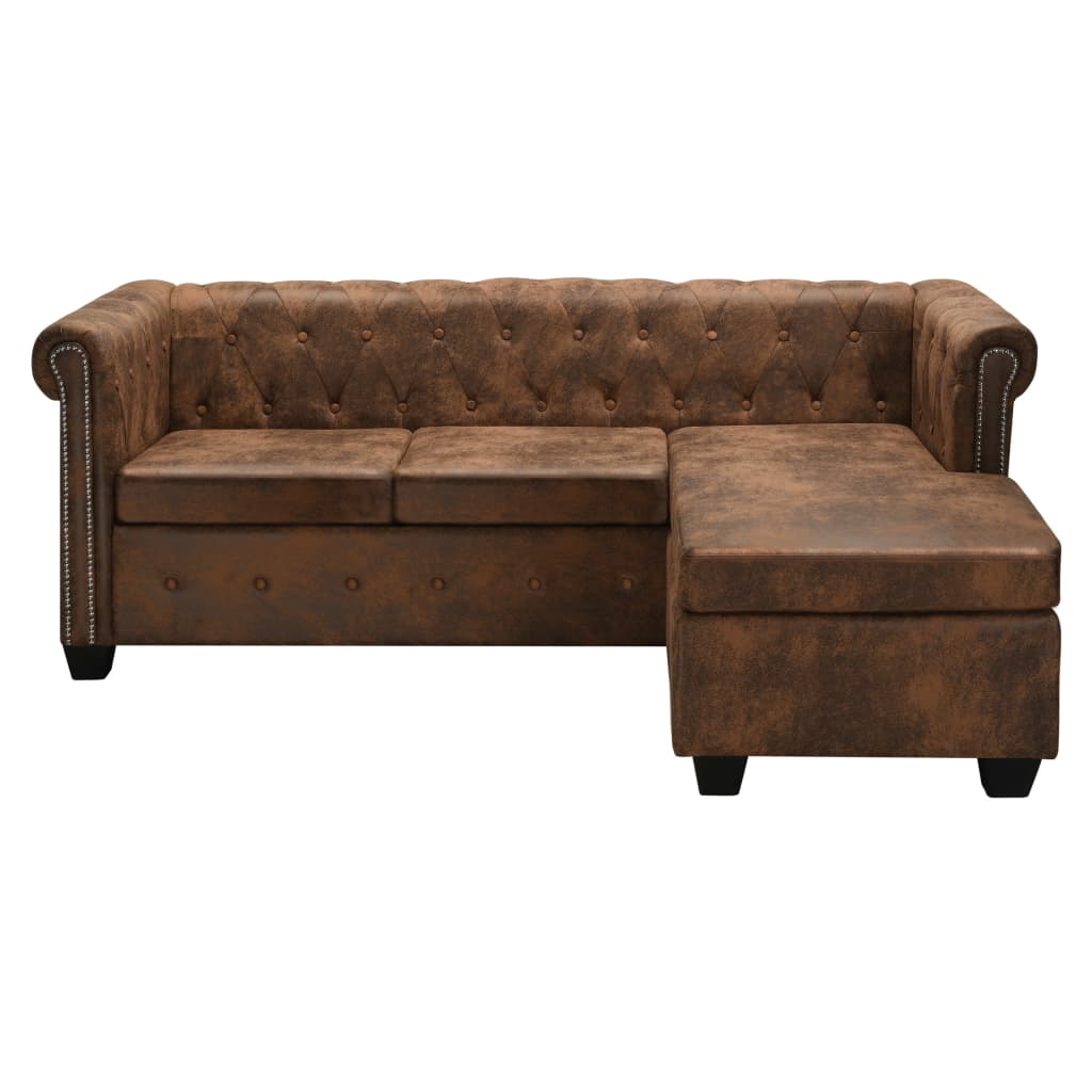 vidaXL Chesterfield-Sofa L-Form Kunstwildleder Braun