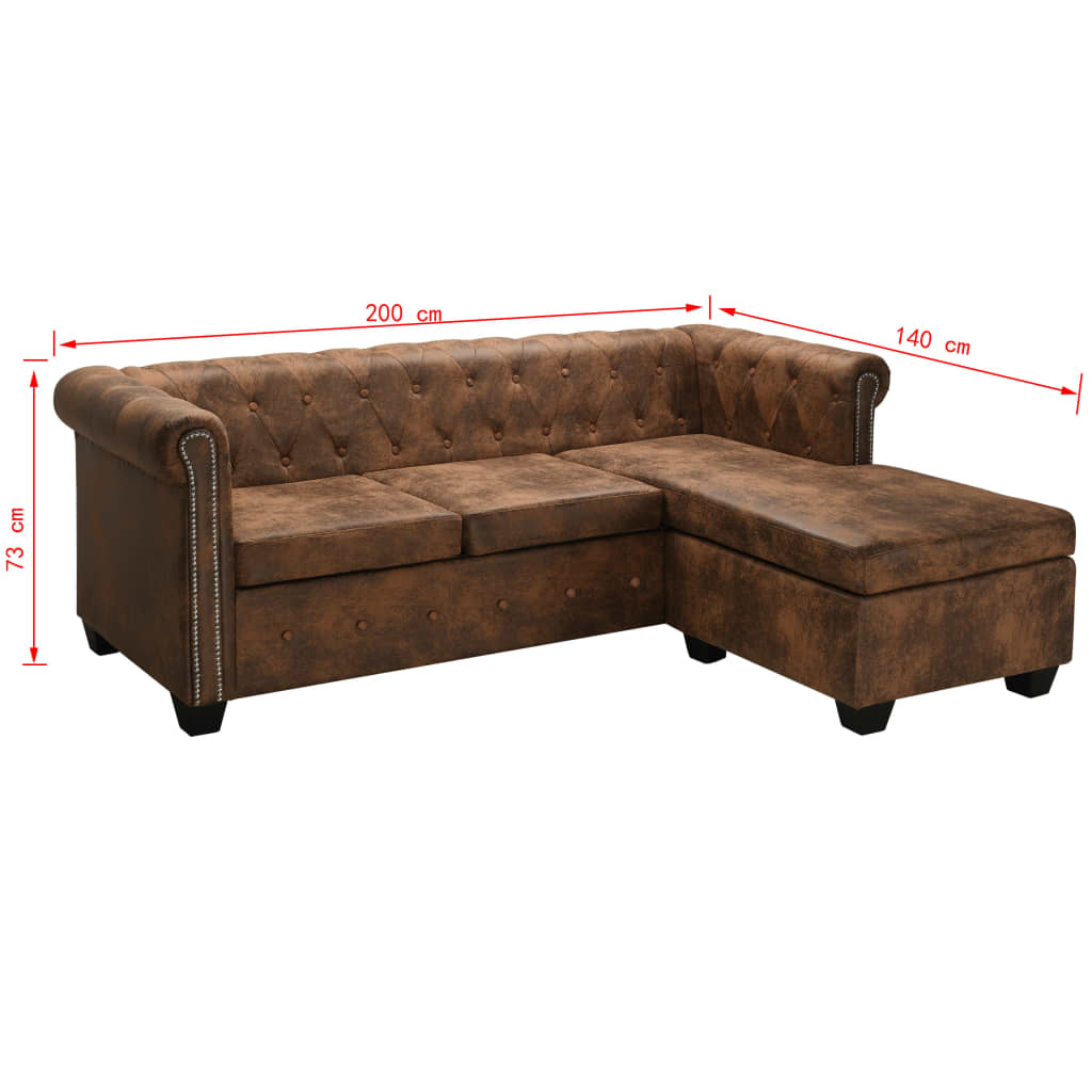vidaXL Chesterfield-Sofa L-Form Kunstwildleder Braun