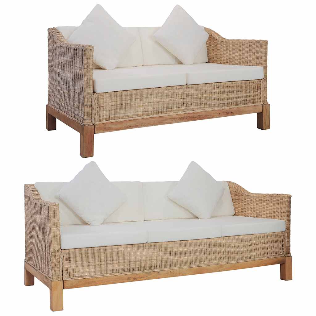 vidaXL 2-tlg. Sofagarnitur mit Kissen Natur Rattan
