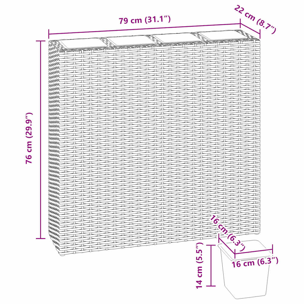 vidaXL Garten-Hochbeet mit 4 Töpfen 2 Stk. Poly Rattan Grau