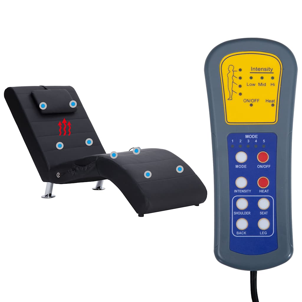 vidaXL Massage-Chaiselongue mit Kissen Schwarz Kunstleder