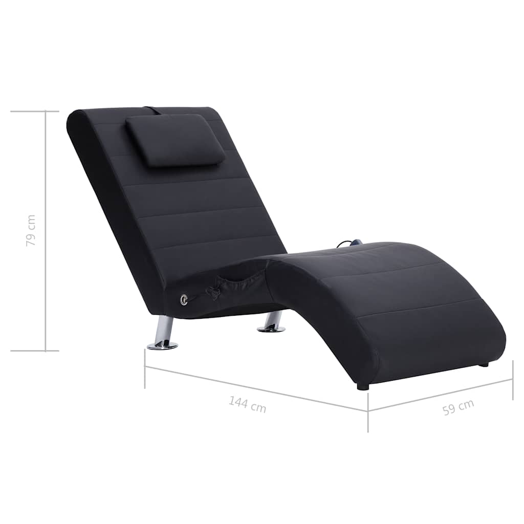 vidaXL Massage-Chaiselongue mit Kissen Schwarz Kunstleder