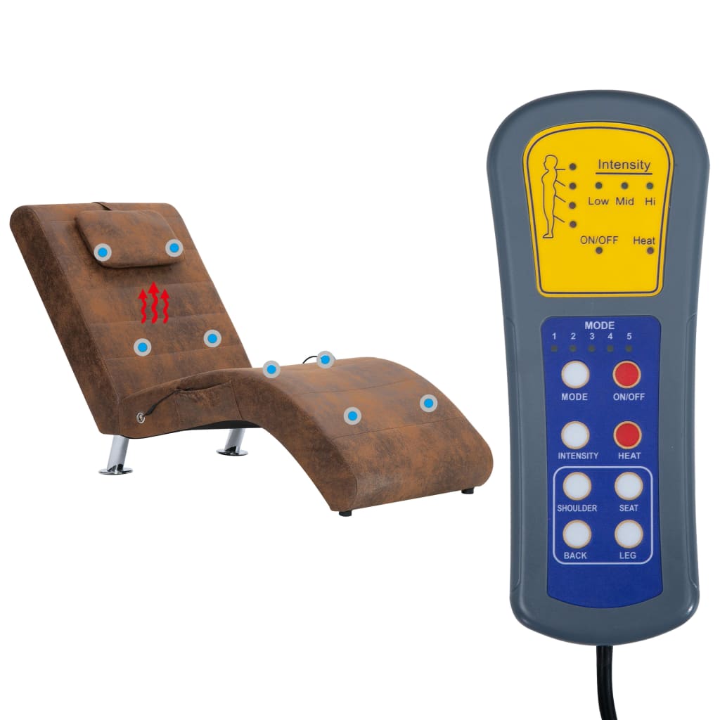 vidaXL Massage Chaiselongue mit Kissen Braun Wildleder-Optik