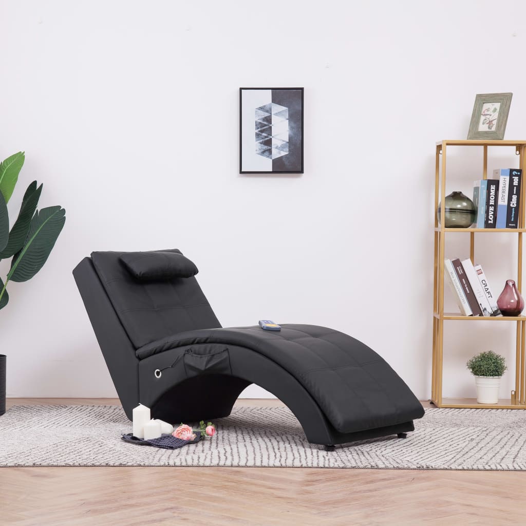 vidaXL Massage Chaiselongue mit Kissen Schwarz Kunstleder