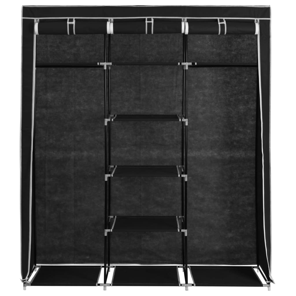 vidaXL Kleiderschrank mit Fächern Stangen Schwarz 150x45x175cm Stoff