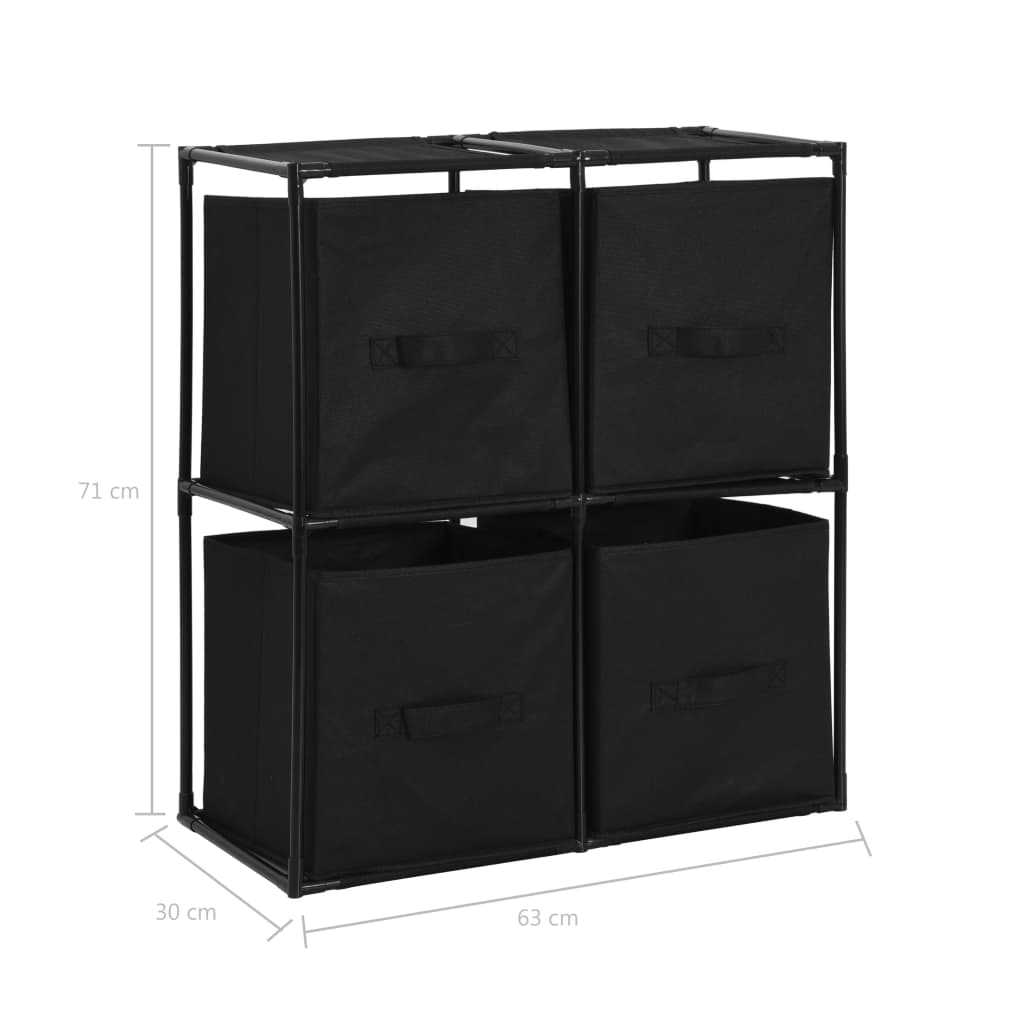 vidaXL Lagerschrank mit 4 Stoffkörben Schwarz 63×30×71 cm Stahl