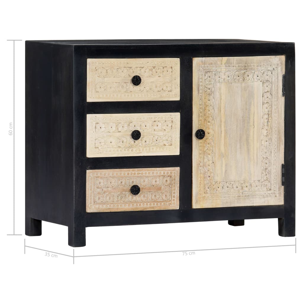 vidaXL Beistellschrank Handgeschnitzt Grau 75x35x60cm Massivholz Mango
