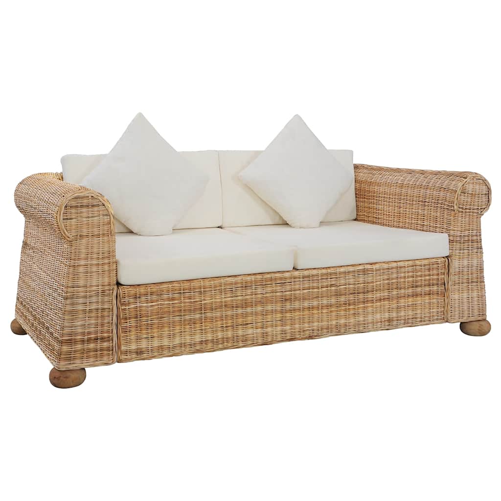 vidaXL 2-tlg. Sofagarnitur mit Kissen Natur Rattan