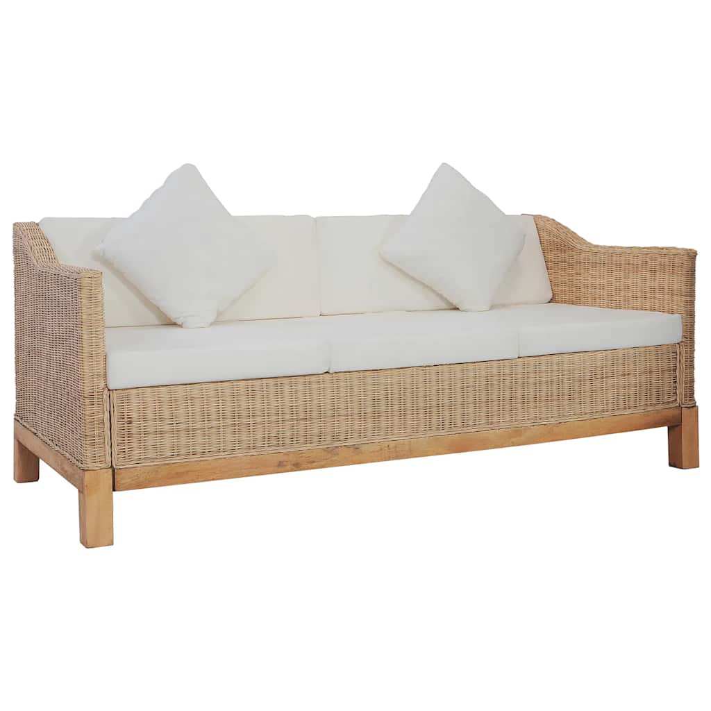vidaXL 2-tlg. Sofagarnitur mit Kissen Natur Rattan