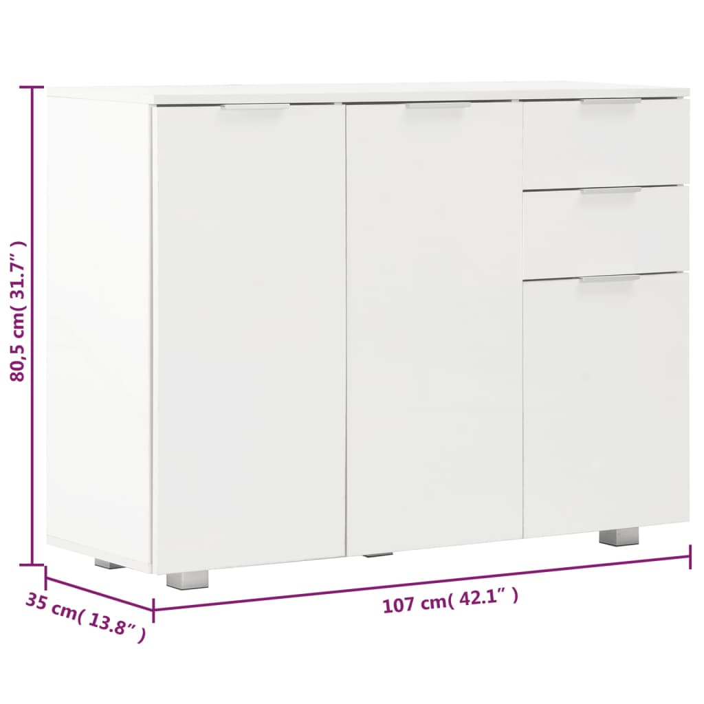 vidaXL Sideboard Hochglanz-Weiß 107x35x80,5 cm
