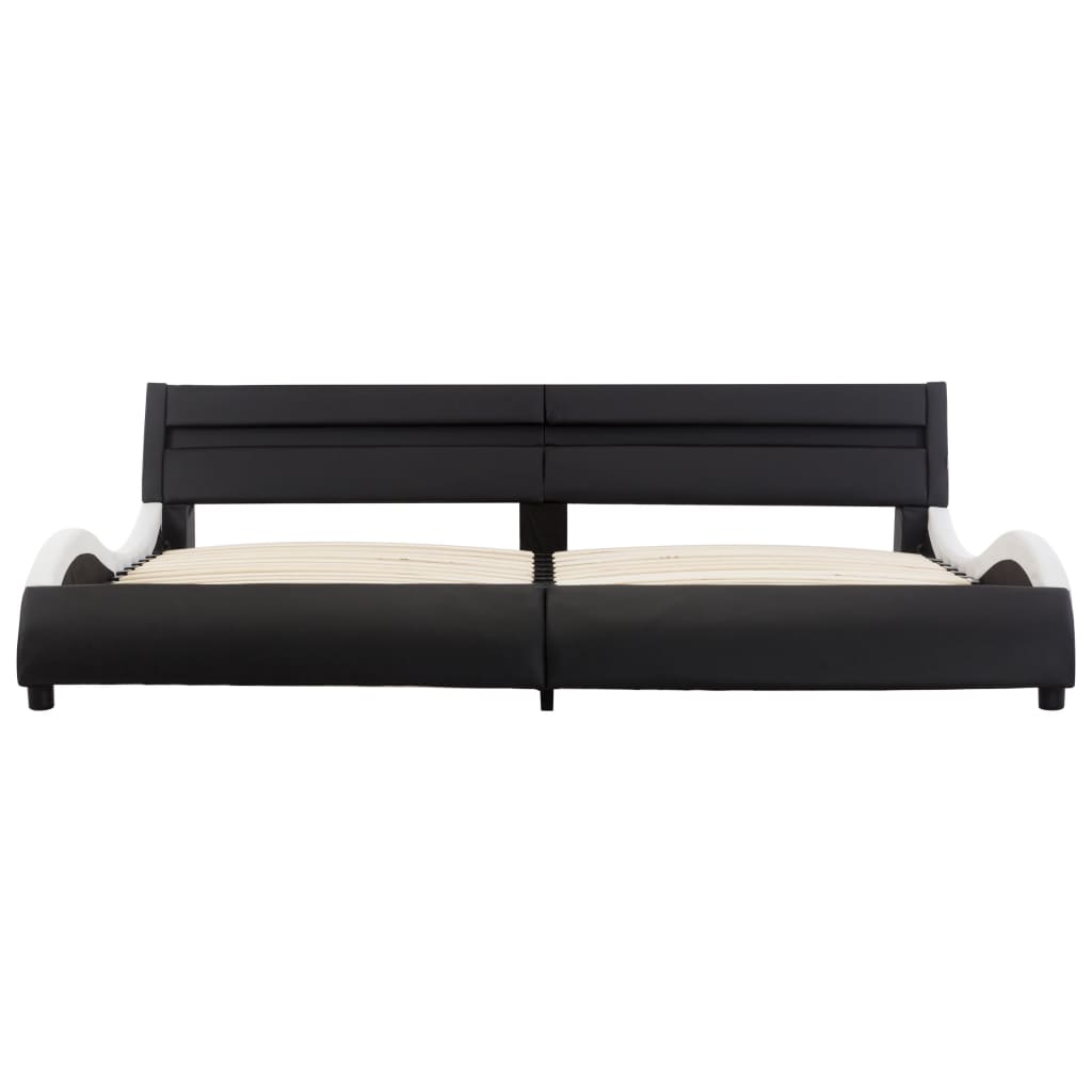 vidaXL Bettgestell mit LED Schwarz und Weiß Kunstleder 180x200 cm