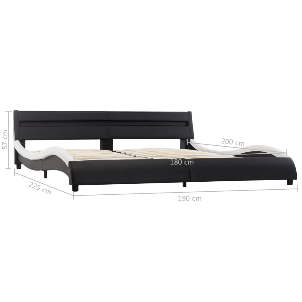 vidaXL Bettgestell mit LED Schwarz und Weiß Kunstleder 180x200 cm