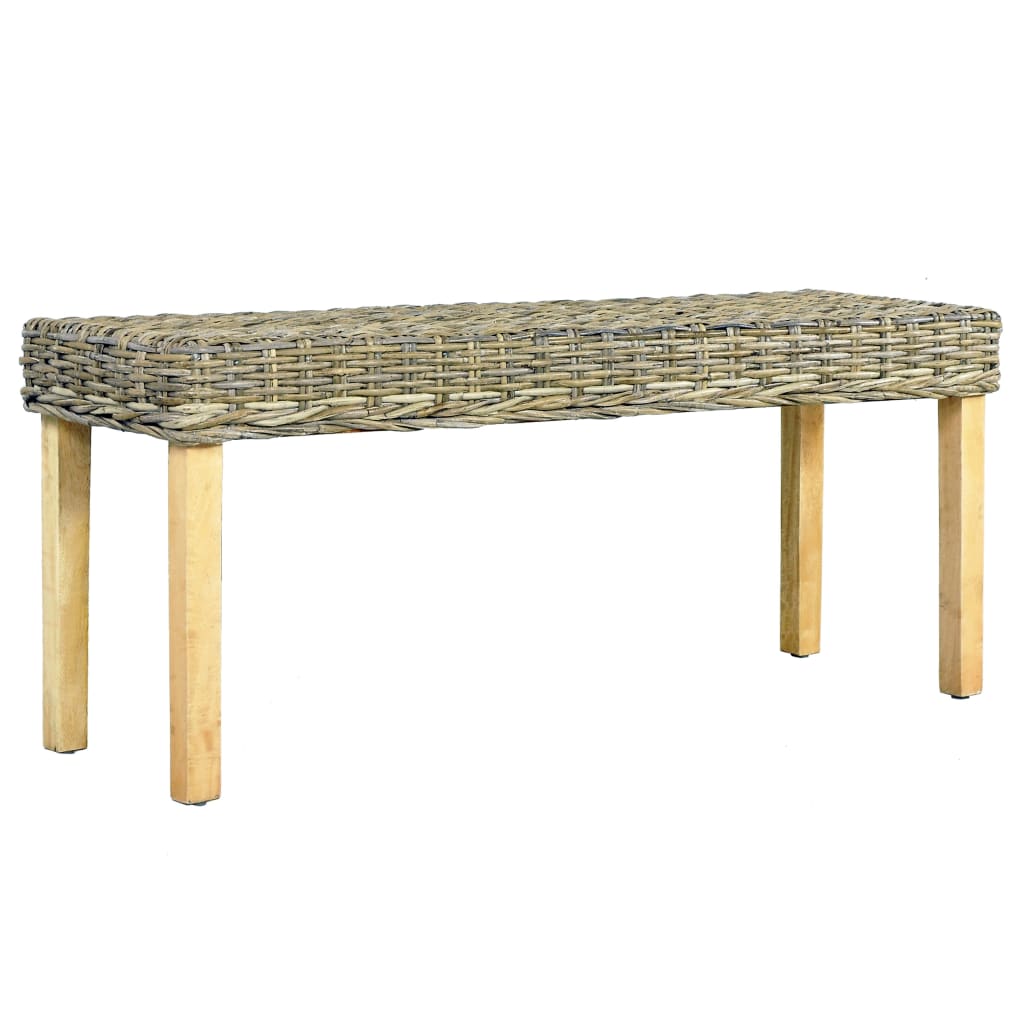 vidaXL Sitzbank 110 cm Weiß Natur Kubu-Rattan und Massivholz Mahagoni