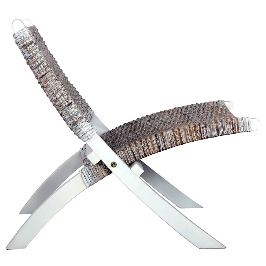 vidaXL Relaxstuhl Weiß Natur Kubu-Rattan und Massivholz Mahagoni