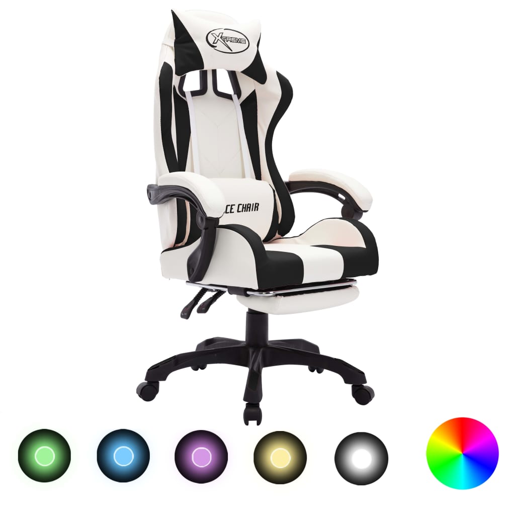 vidaXL Gaming-Stuhl mit RGB LED-Leuchten Blau und Schwarz Kunstleder