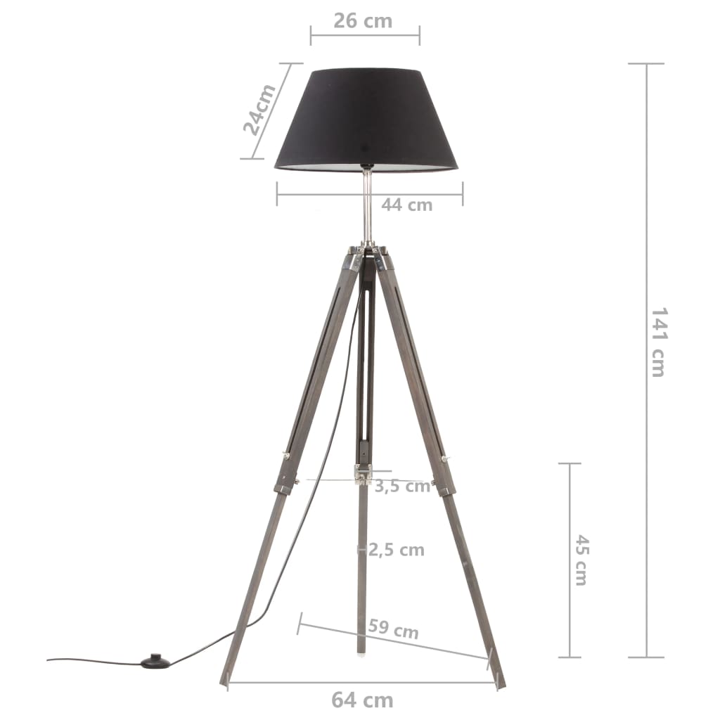 vidaXL Stativlampe Schwarz und Golden Teak Massivholz 141 cm