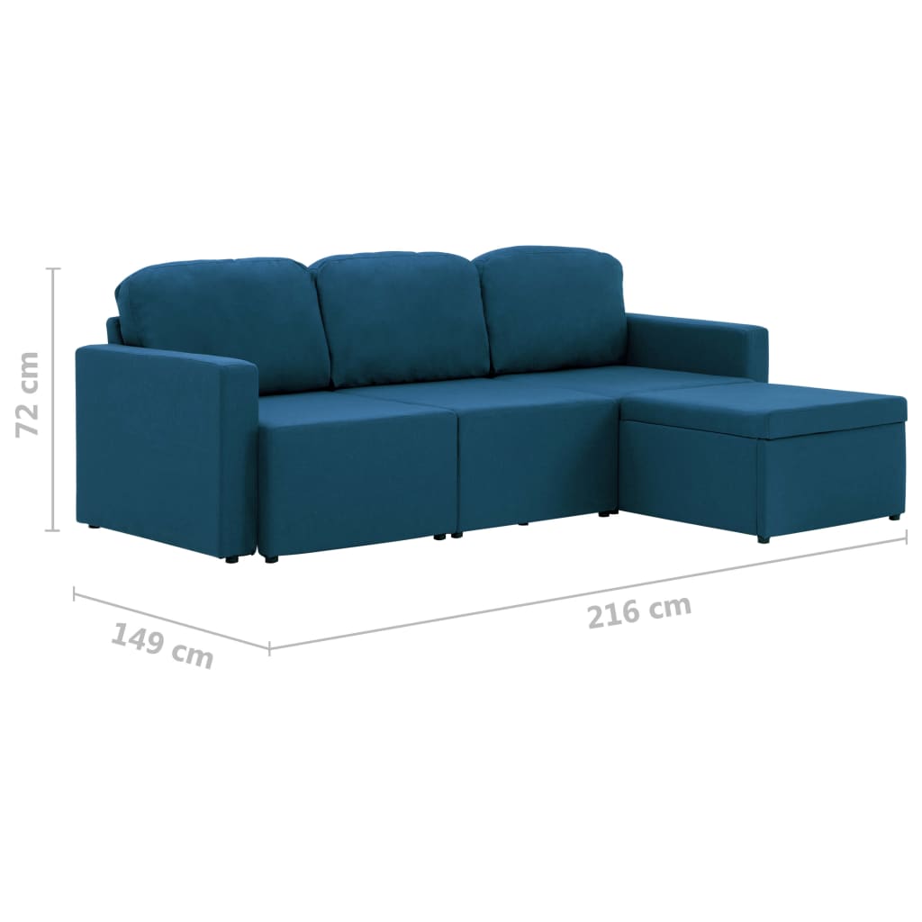vidaXL Modulares 3-Sitzer-Schlafsofa Blau Stoff