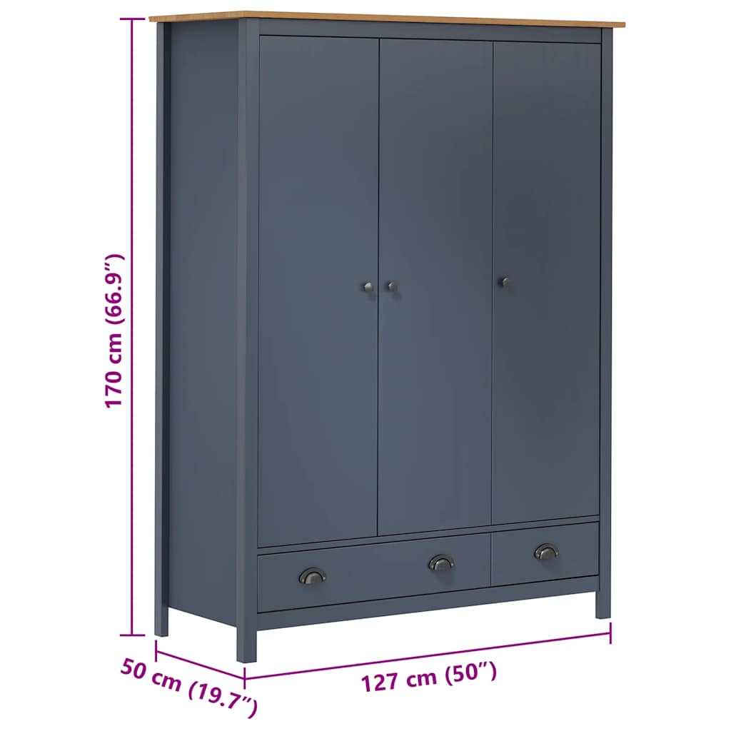 vidaXL Kleiderschrank mit 3 Türen Hill Grau 127x50x170 cm Kiefernholz