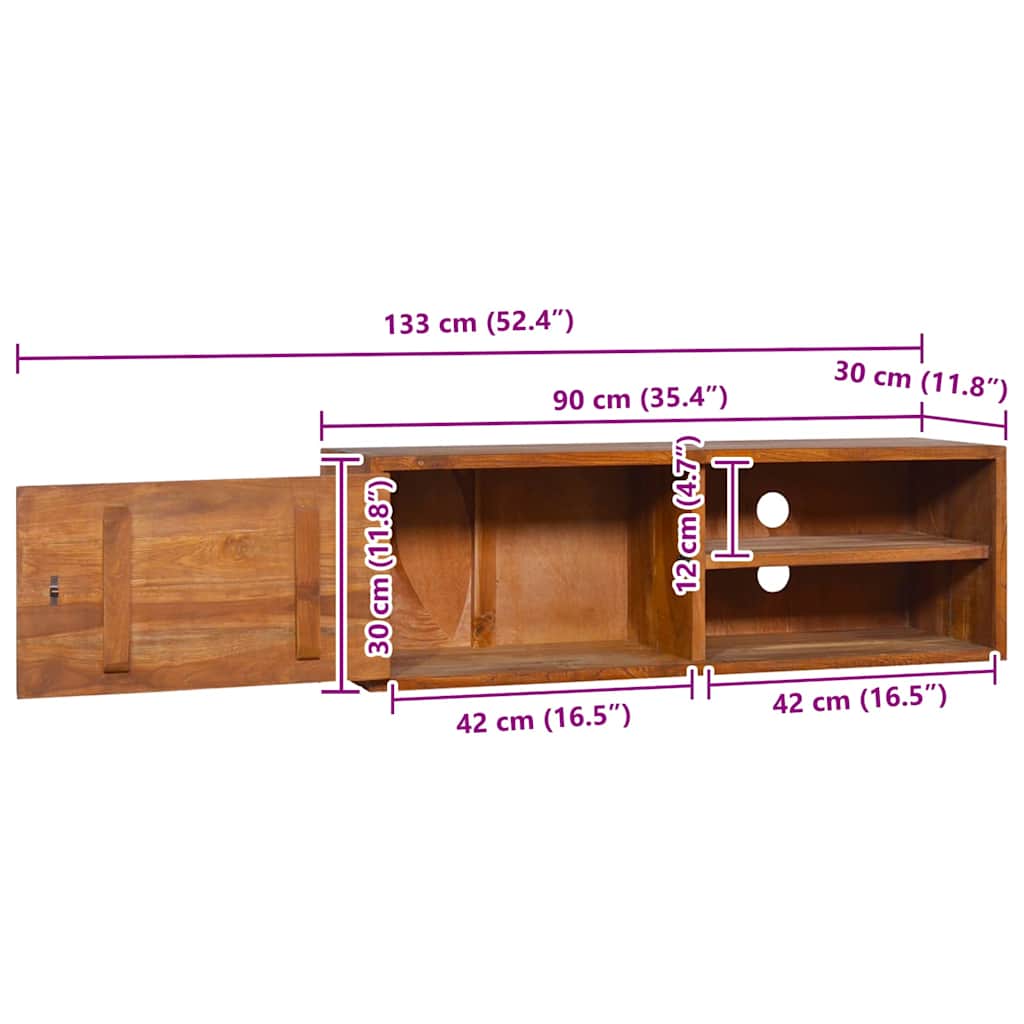 vidaXL Wand-TV-Schrank 90x30x30 cm Teak Massivholz