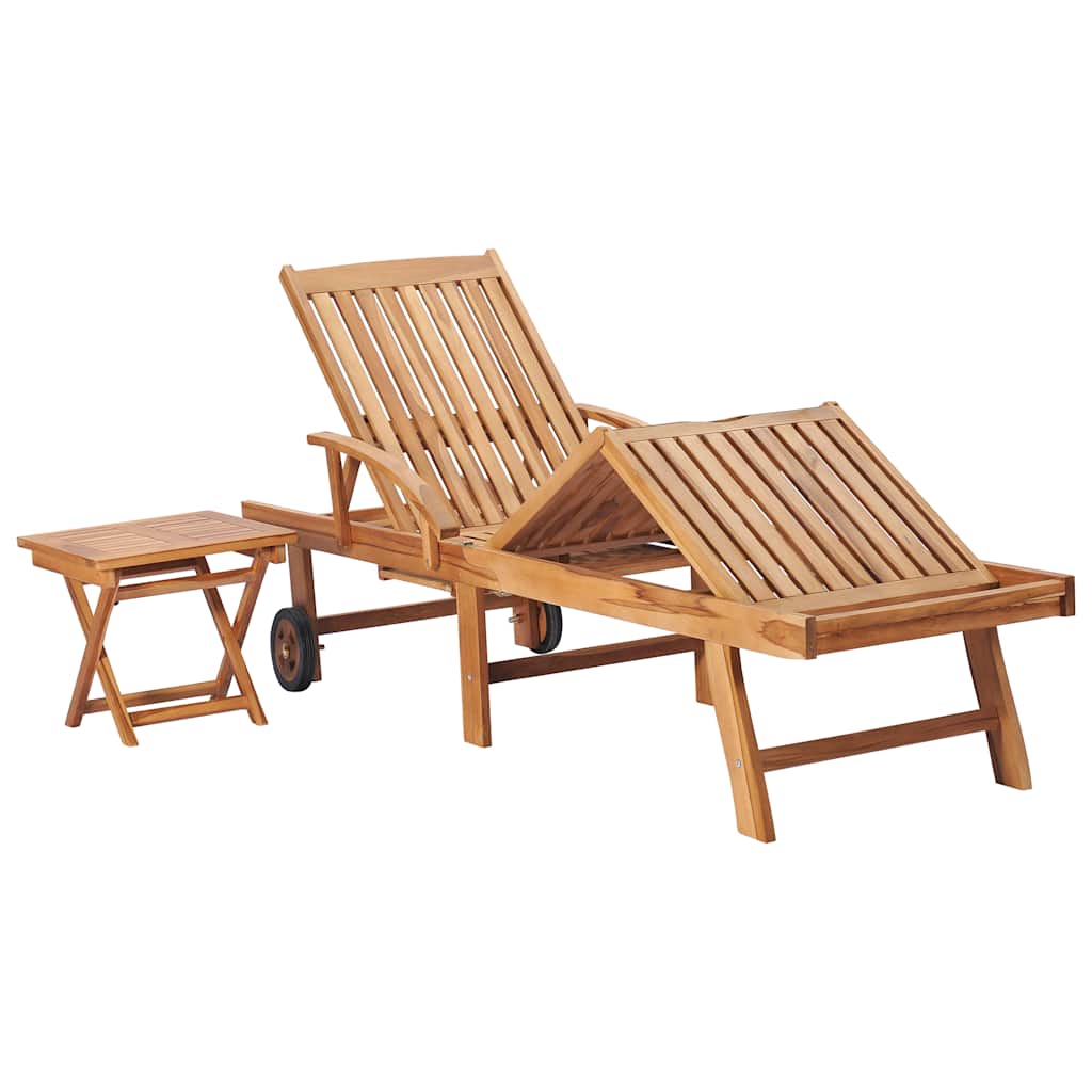 vidaXL Sonnenliegen 2 Stk. mit Tisch Massivholz Teak