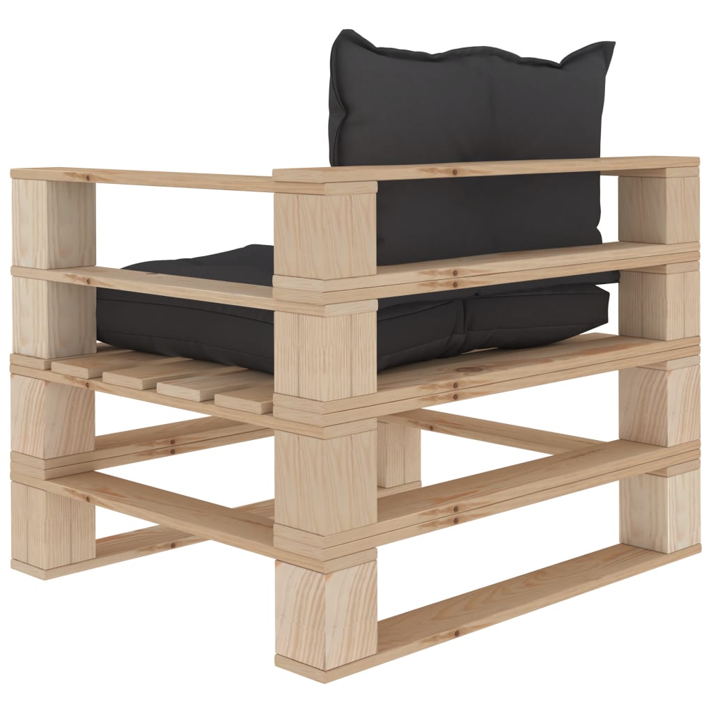 vidaXL Garten-Palettensofa mit Kissen in Schwarz Holz