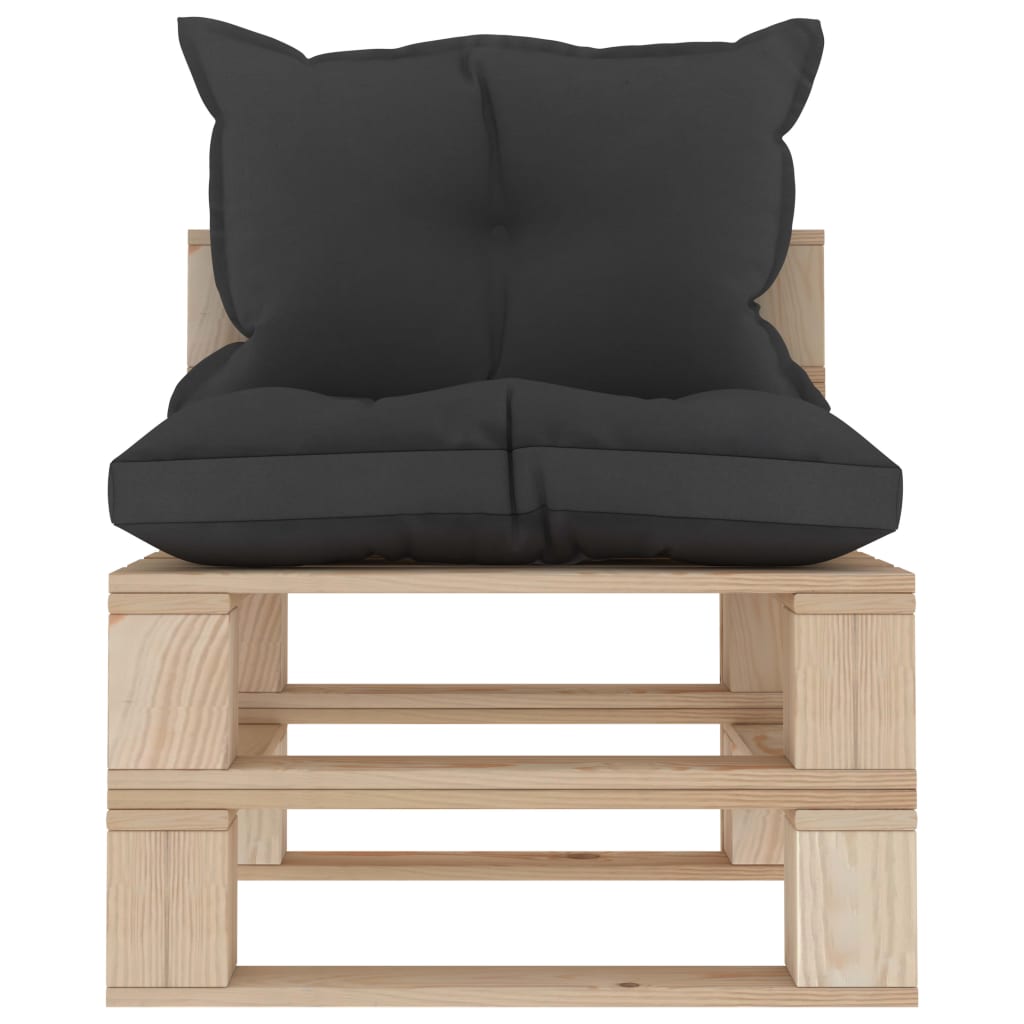 vidaXL Garten-Paletten-Mittelsofa mit Kissen in Schwarz Holz