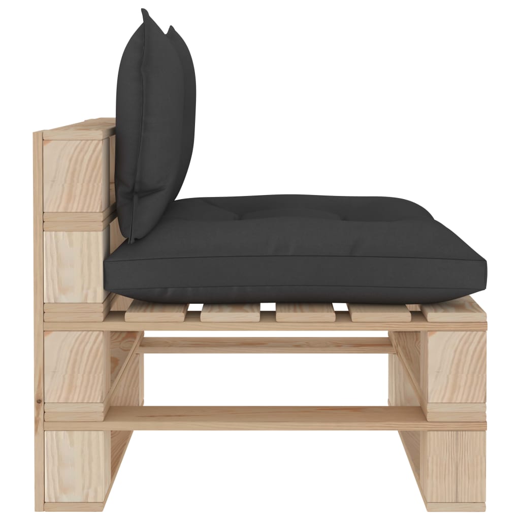 vidaXL Garten-Paletten-Mittelsofa mit Kissen in Schwarz Holz