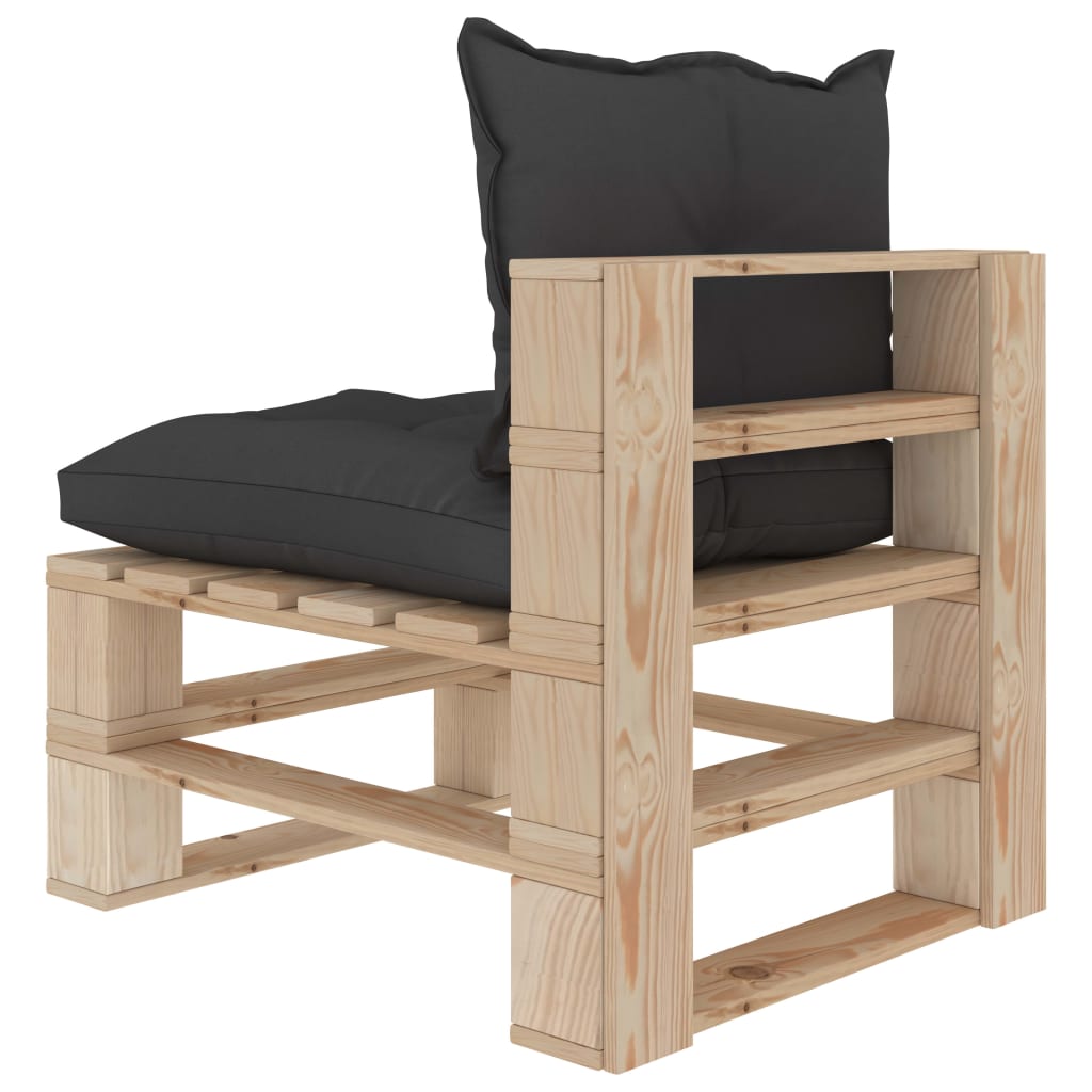 vidaXL Garten-Paletten-Mittelsofa mit Kissen in Schwarz Holz