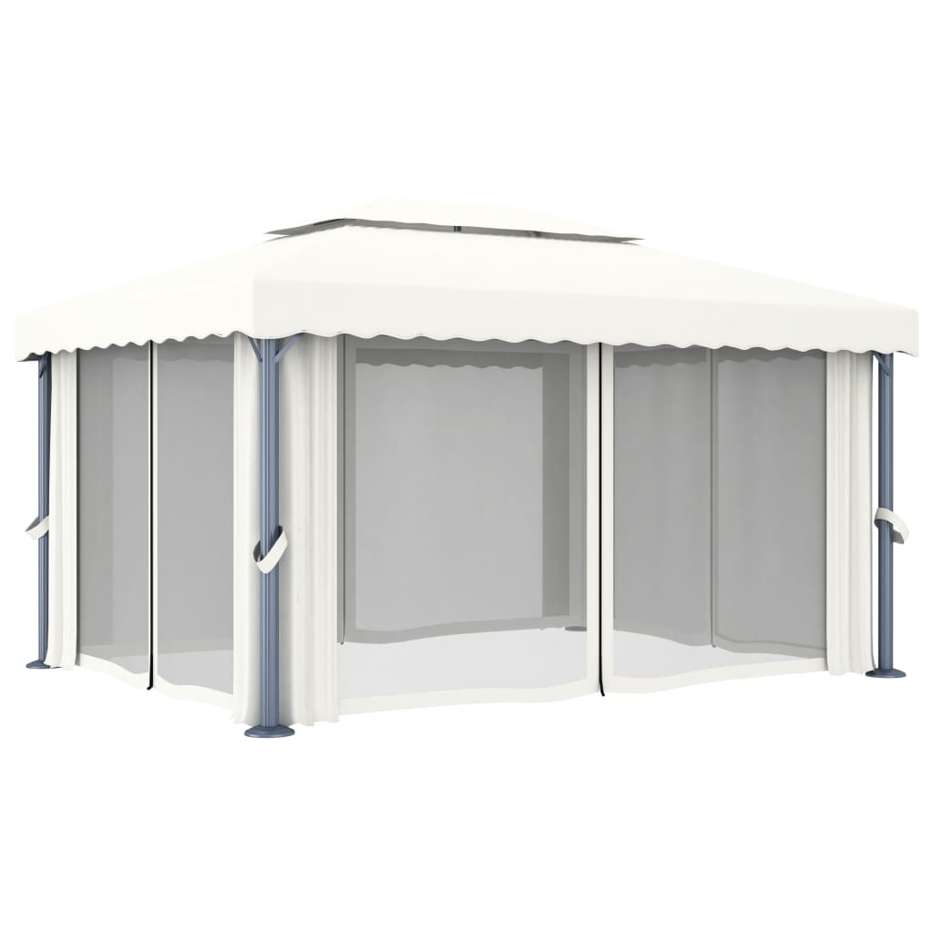 vidaXL Pavillon mit Vorhang 4x3 m Cremeweiß Aluminium