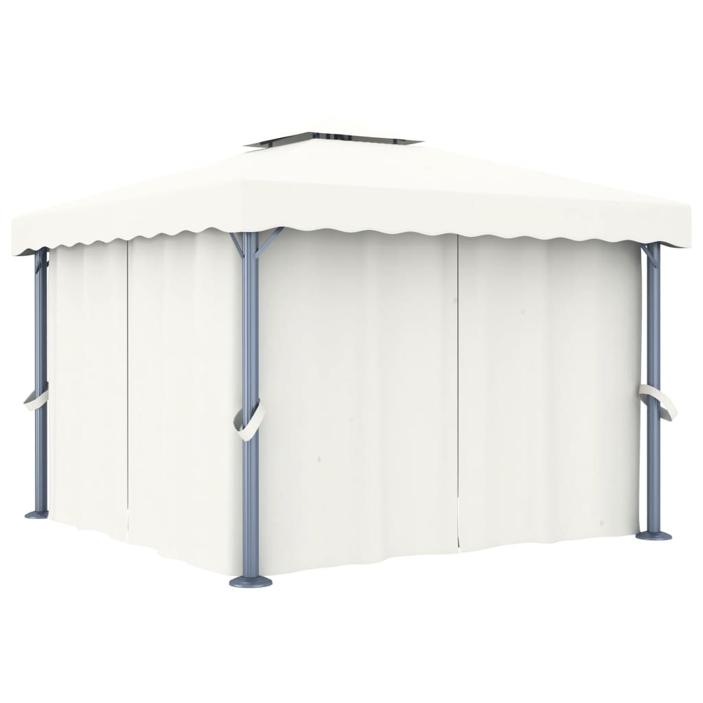 vidaXL Pavillon mit Vorhang 4x3 m Cremeweiß Aluminium