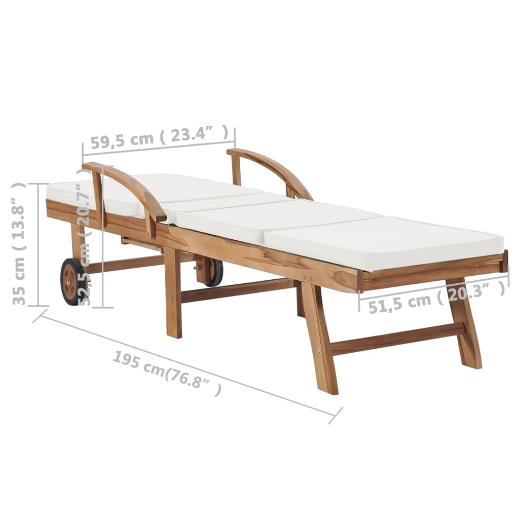 vidaXL Sonnenliegen mit Auflagen 2 Stk. Massivholz Teak Creme
