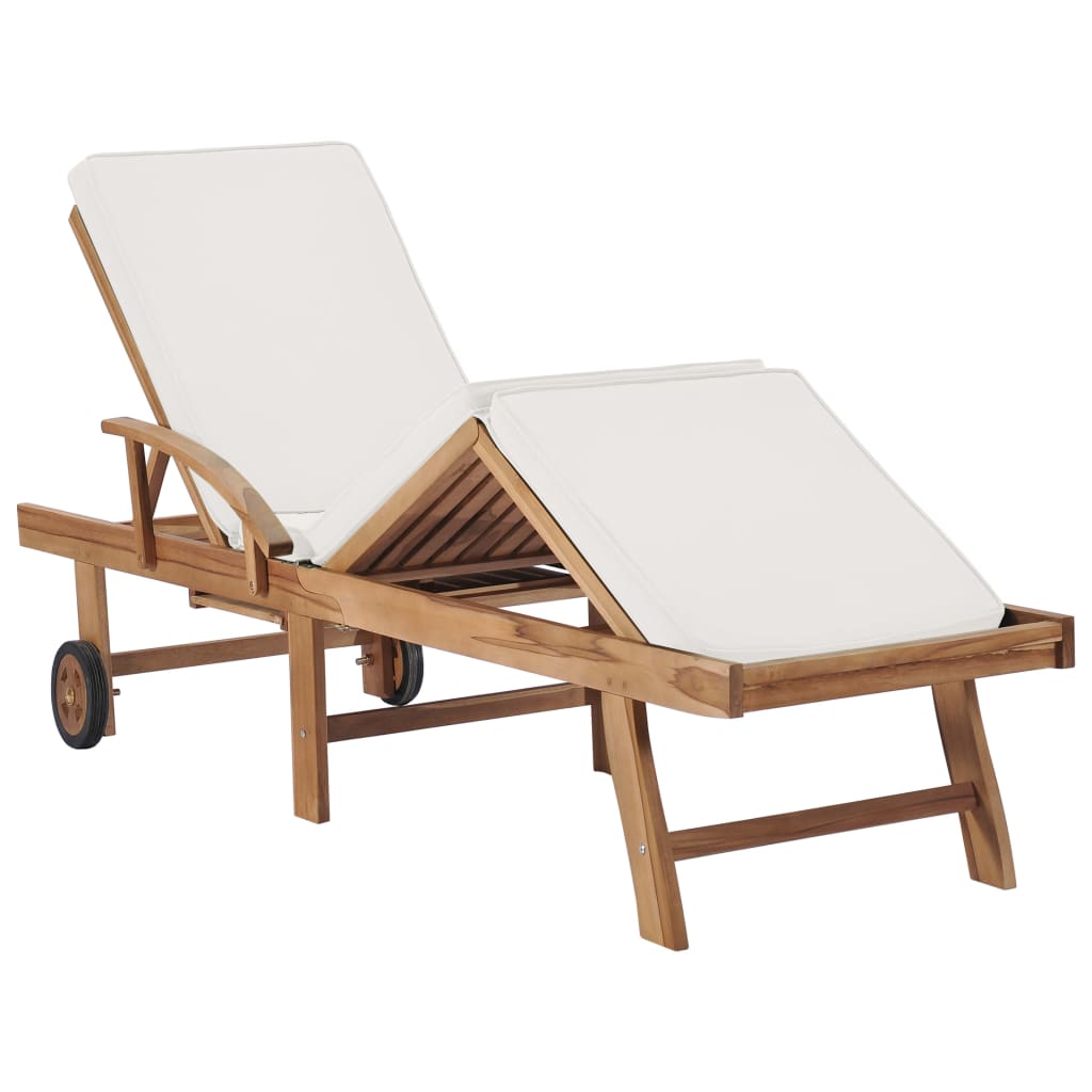 vidaXL Sonnenliegen mit Auflagen 2 Stk. Massivholz Teak Creme