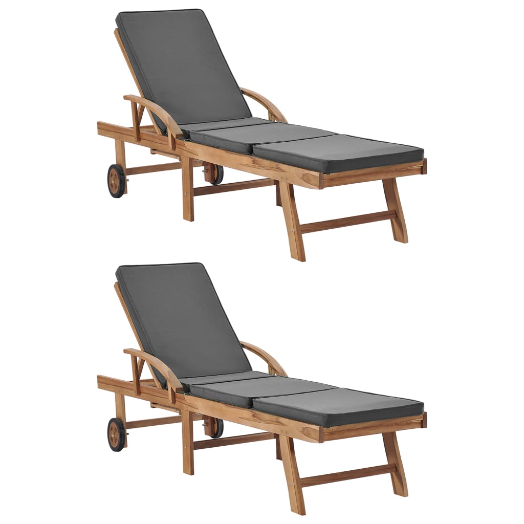 vidaXL Sonnenliegen mit Auflagen 2 Stk. Massivholz Teak Creme