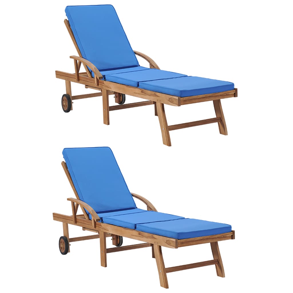 vidaXL Sonnenliegen mit Auflagen 2 Stk. Massivholz Teak Creme