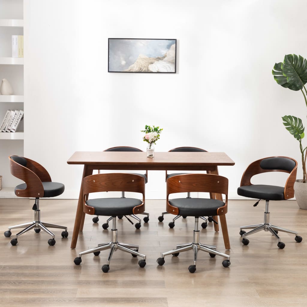 vidaXL Esszimmerstuhl Drehbar Schwarz Bugholz und Kunstleder