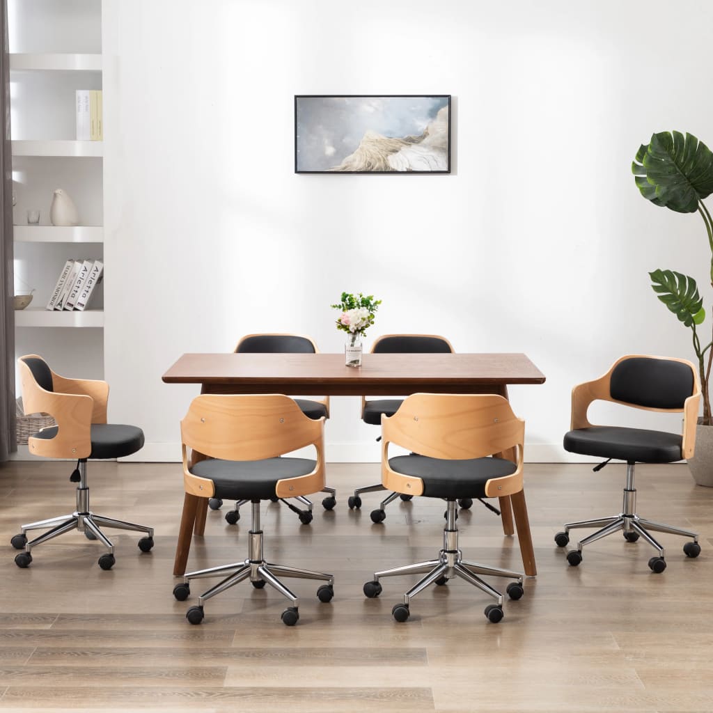 vidaXL Esszimmerstuhl Drehbar Schwarz Bugholz und Kunstleder