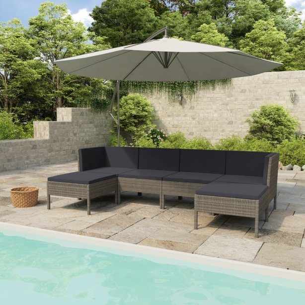 vidaXL 6-tlg. Garten-Lounge-Set mit Auflagen Poly Rattan Braun