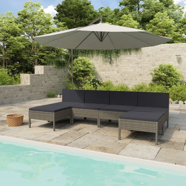 vidaXL 6-tlg. Garten-Lounge-Set mit Auflagen Poly Rattan Grau