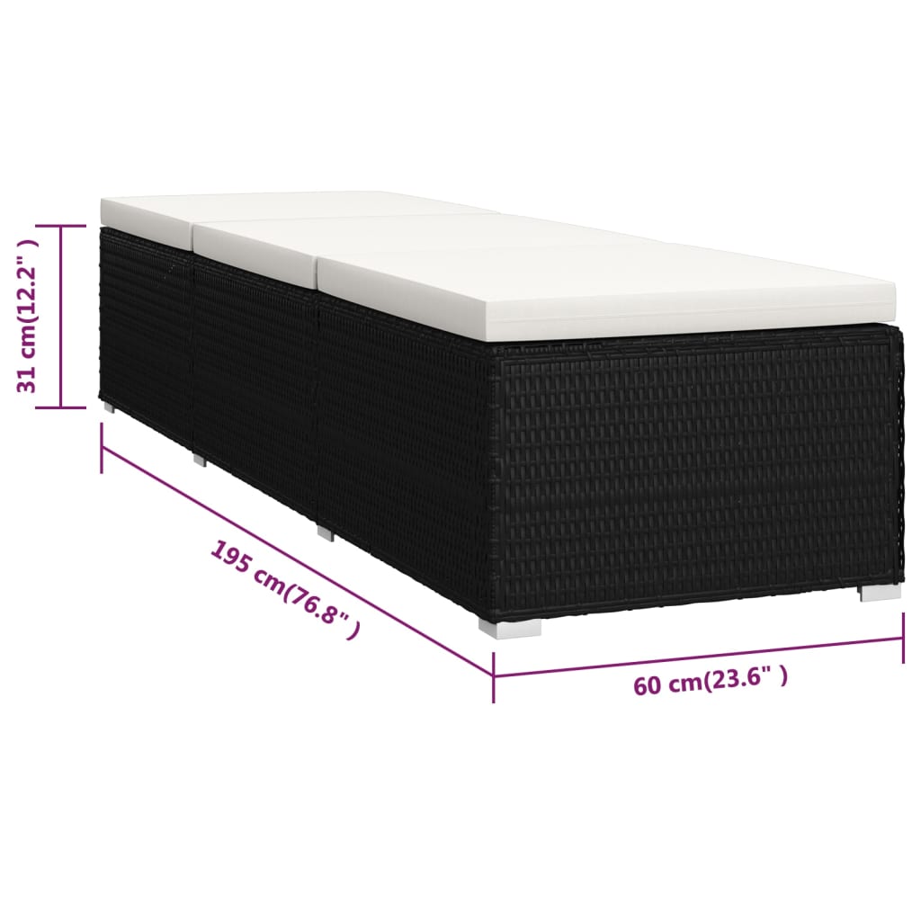 vidaXL 3-tlg. Garten-Sonnenliegen mit Teetisch Poly Rattan Schwarz