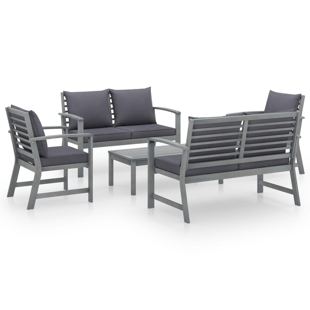 vidaXL 5-tlg. Garten-Lounge-Set mit Auflagen Massivholz Akazie Grau