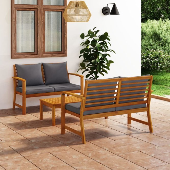 vidaXL 5-tlg. Garten-Lounge-Set mit Auflagen Massivholz Akazie Grau