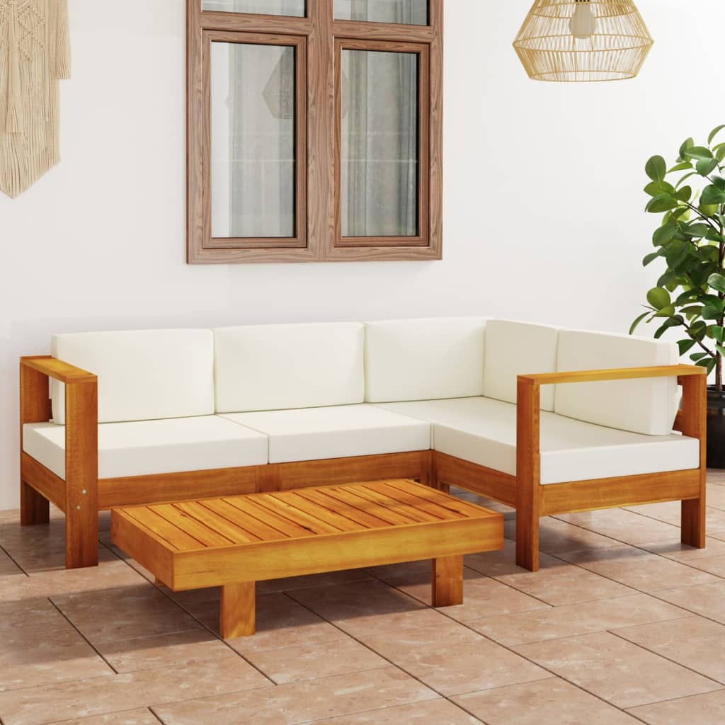 vidaXL 3-Sitzer-Gartensofa mit Cremeweißen Auflagen Massivholz Akazie