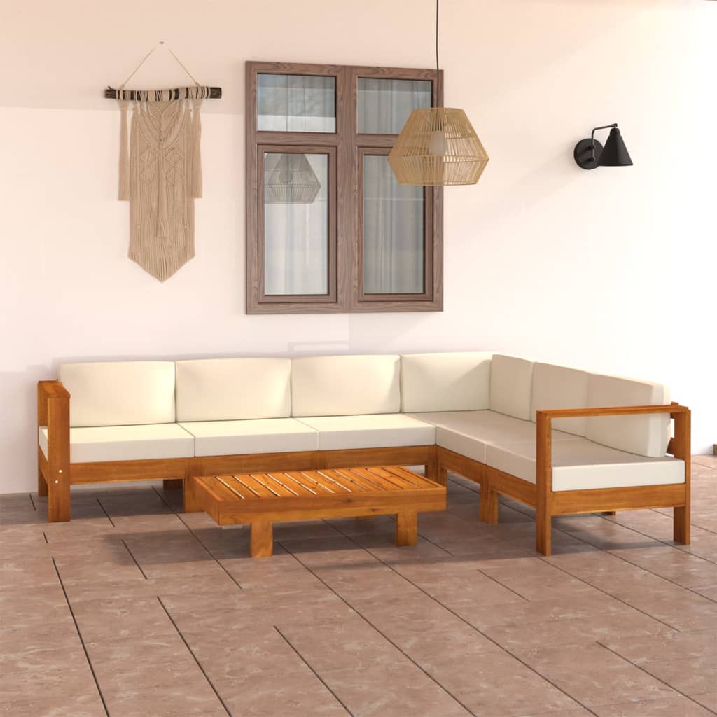 vidaXL 3-Sitzer-Gartensofa mit Cremeweißen Auflagen Massivholz Akazie