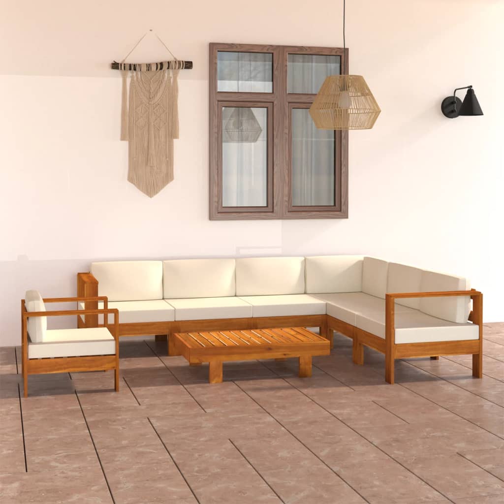 vidaXL 3-Sitzer-Gartensofa mit Cremeweißen Auflagen Massivholz Akazie