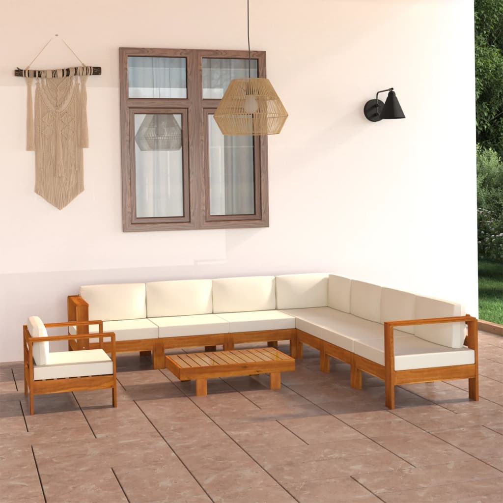 vidaXL 3-Sitzer-Gartensofa mit Cremeweißen Auflagen Massivholz Akazie