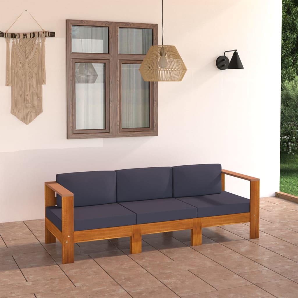 vidaXL 3-Sitzer-Gartensofa mit Cremeweißen Auflagen Massivholz Akazie