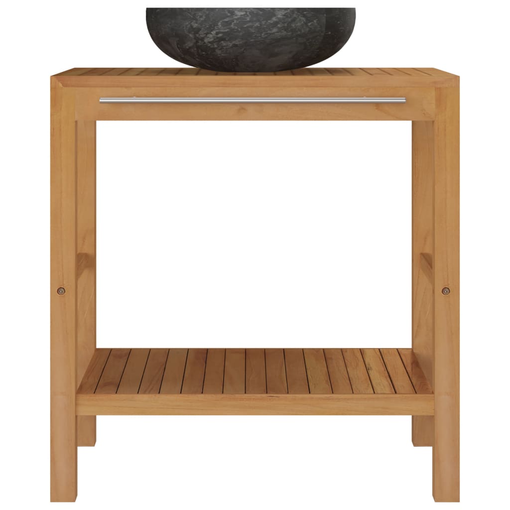 vidaXL Waschtisch Massivholz Teak mit Waschbecken Marmor Schwarz