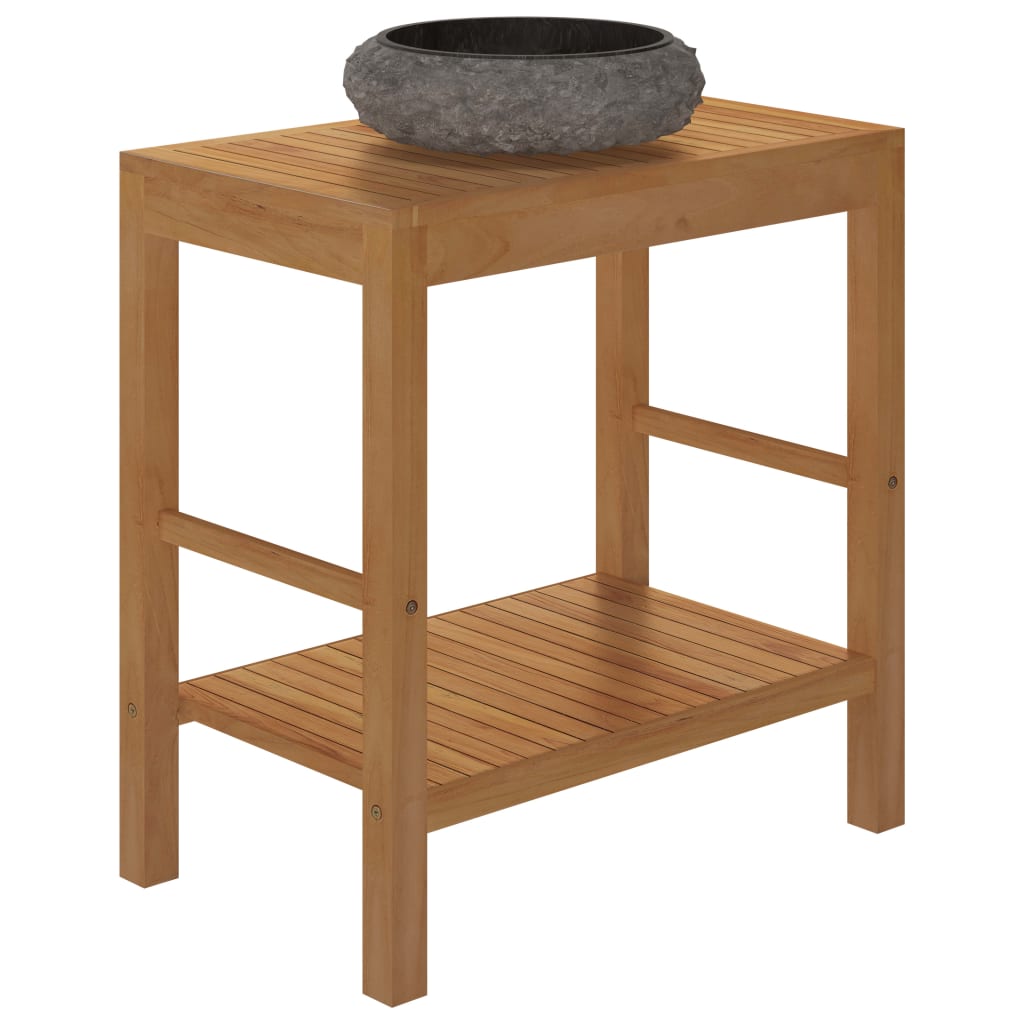 vidaXL Waschtisch Massivholz Teak mit Waschbecken Marmor Schwarz