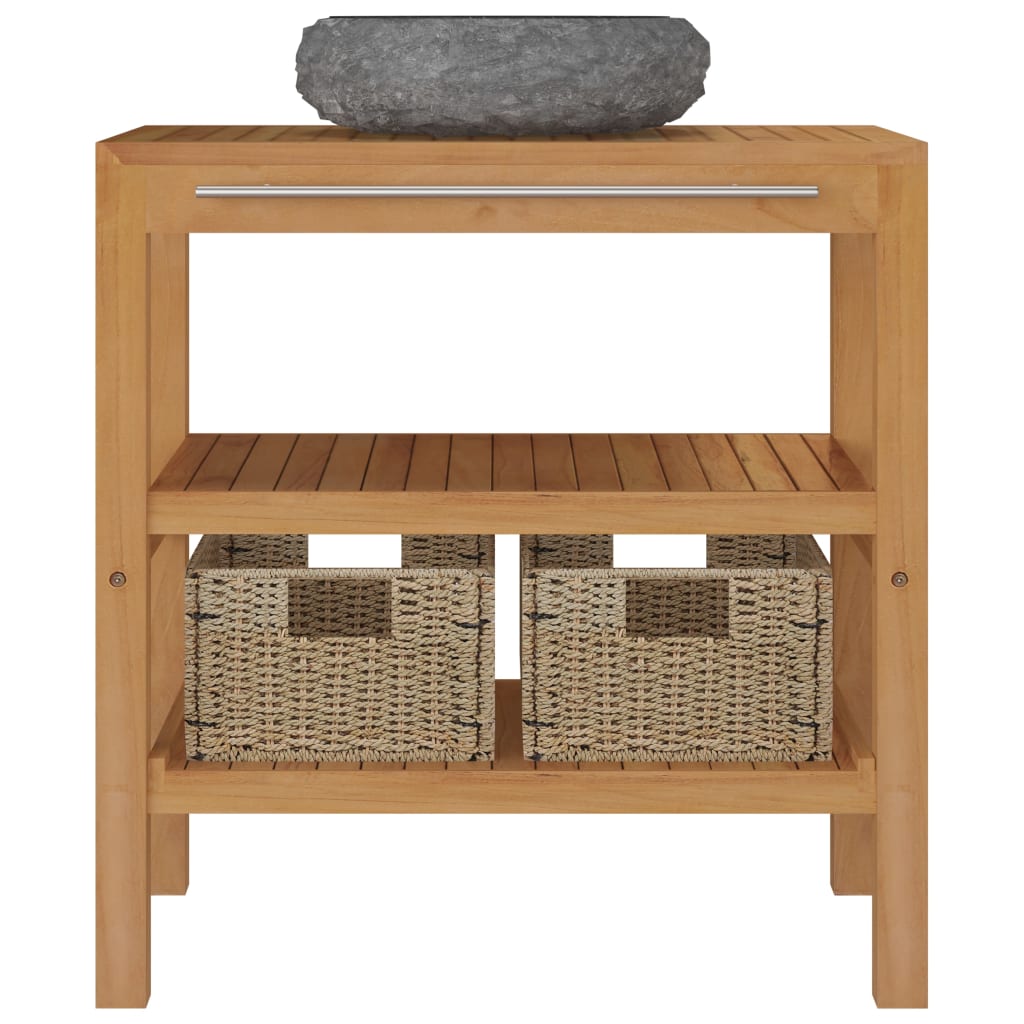 vidaXL Waschtisch Massivholz Teak mit Waschbecken Marmor Schwarz