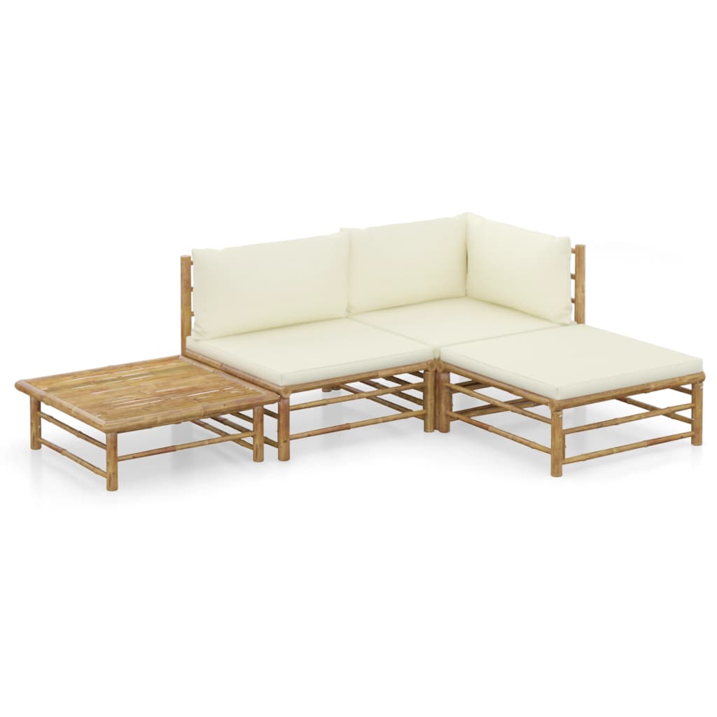 vidaXL 6-tlg. Garten-Lounge-Set mit Cremeweißen Kissen Bambus